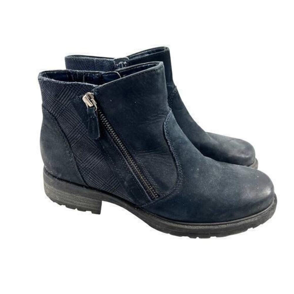 Earth Jordan Zip Ankle Boots Womens Size 9 B navy blue Burnished Suede Leather